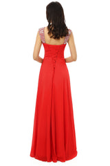 A-line V Neck Chiffon Long Red Corset Prom Dresses outfit, Party Dress Shopping