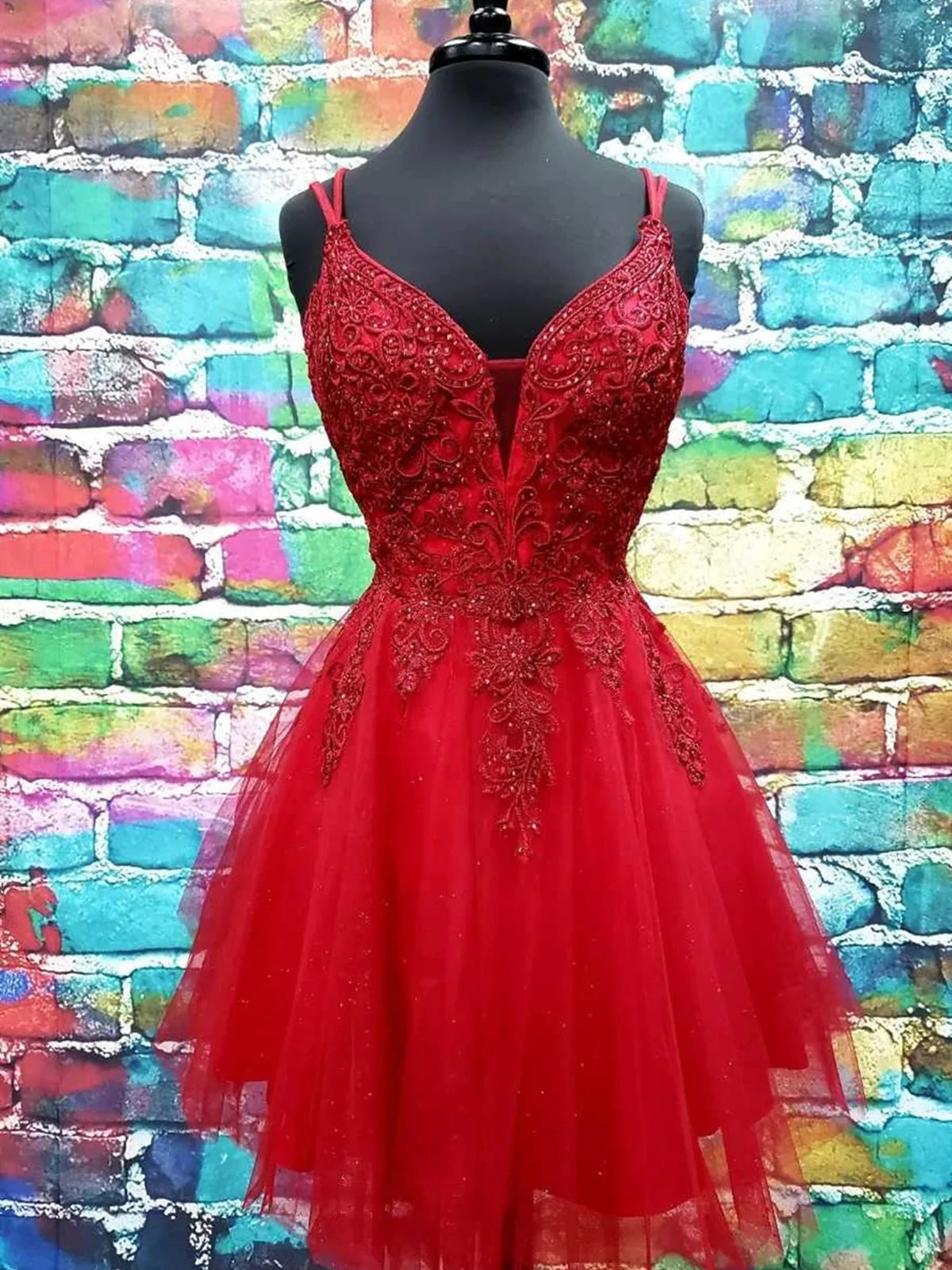 A Line V Neck Dark Red Lace Corset Prom Dresses, Dark Red Lace Corset Formal Corset Homecoming Dresses outfit, Party Dress Roman