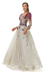 A-Line V-Neck Lace Floor-Length Long Sleeve Open Back Beading Corset Prom Dresses outfit, Formal Dresses Elegant