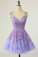 A-line V Neck Lace-Up Applique Mini Corset Homecoming Dress outfit, Party Dresses For Babies