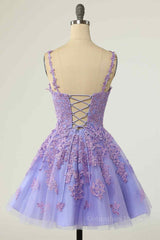 A-line V Neck Lace-Up Applique Mini Corset Homecoming Dress outfit, Party Dress Baby