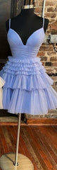 A-Line V-Neck Multi-Tiered Short Party Dress,Light Pink Cocktail Dresses Short Gowns, Homecoming Dress Shopping Near Me