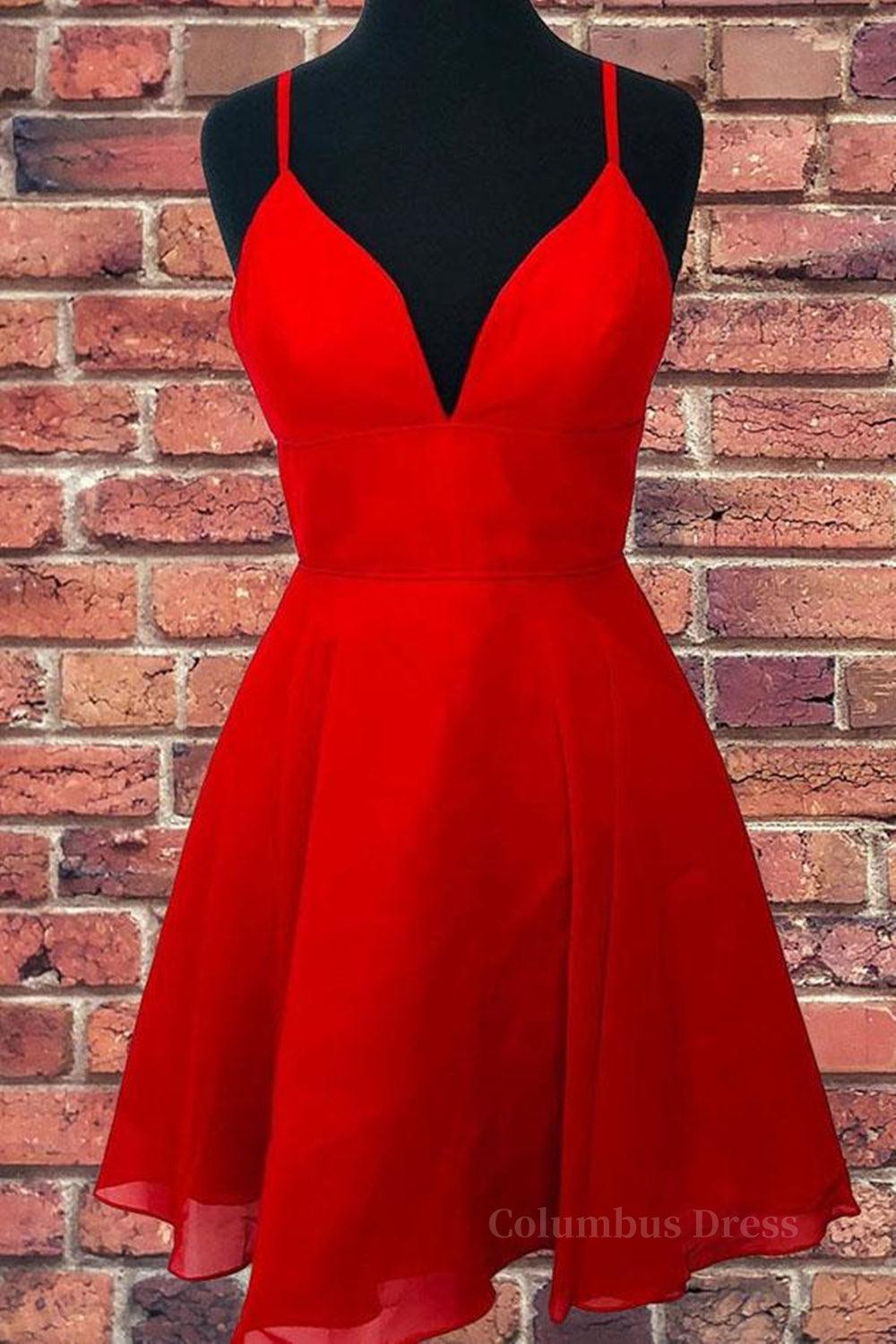 A Line V Neck Open Back Red Short Corset Prom Dress, Backless Red Corset Homecoming Dress outfit, Boho Wedding Dress