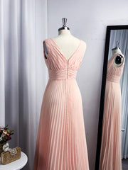 A-line V-neck Ruffles Floor-Length Chiffon Dress outfits, Bridesmaid Dress On Sale