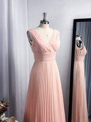 A-line V-neck Ruffles Floor-Length Chiffon Dress outfits, Bridesmaids Dresses Spring