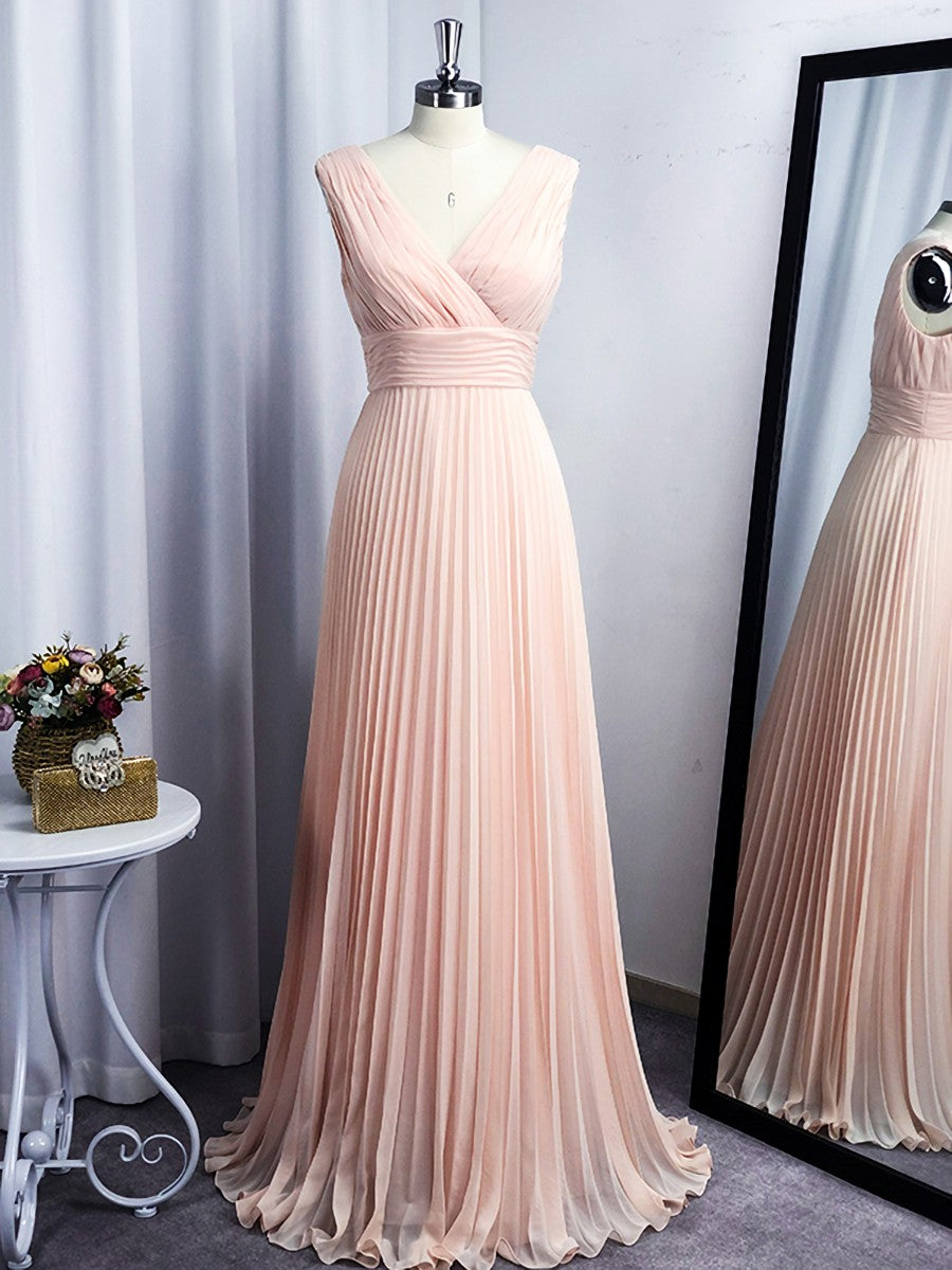 A-line V-neck Ruffles Floor-Length Chiffon Dress outfits, Bridesmaids Dresses On Sale