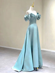 A-Line V Neck Satin Blue Long Corset Prom Dress, Blue Corset Formal Evening Dresses outfit, Prom Dress Near Me