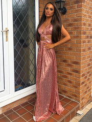 A-line V-neck Sequin Floor-Length Sequins Dress Gowns, Bridesmaids Dresses Under 117