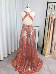 A-line V-neck Sequin Floor-Length Sequins Dress Gowns, Bridesmaids Dress Under 117