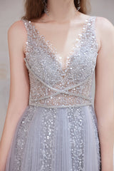 A Line V-neck Shiny Sequin Beaded Corset Prom Dresses outfit, Homecoming Dresses Websites
