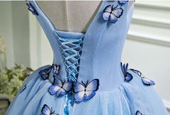 A Line V Neck Short Blue Corset Prom Dresses with Butterfly, Short Blue Corset Formal Corset Homecoming Dresses outfit, Party Dresses Black