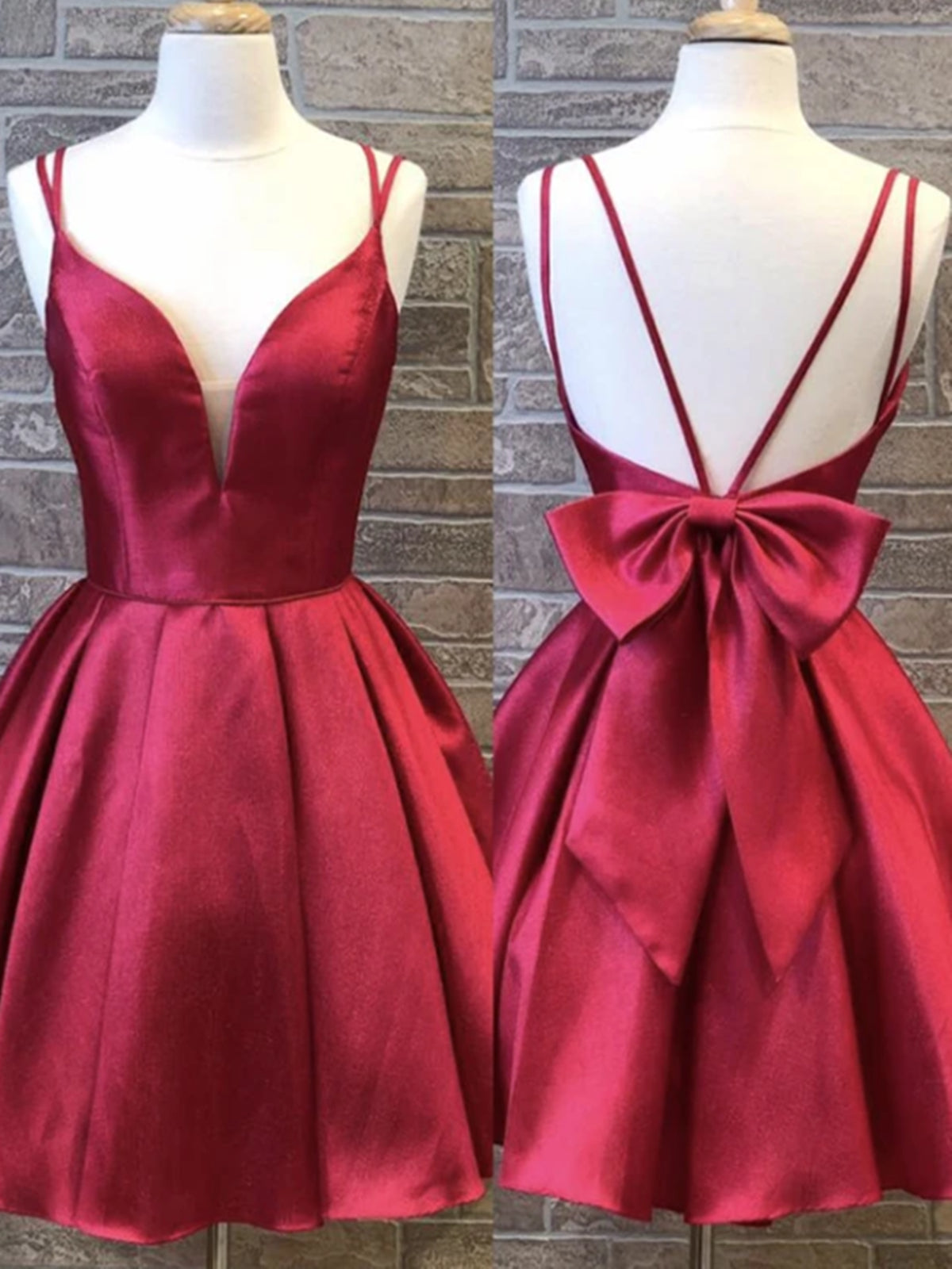 A Line V Neck Short Burgundy Backless Corset Prom Dresses, Short Wine Red Corset Formal Corset Homecoming Dresses outfit, Formal Dresses 2033