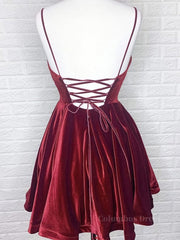 A Line V Neck Short Burgundy Corset Prom Dresses, Short Wine Red Corset Formal Corset Homecoming Dresses outfit, Sage Green Wedding