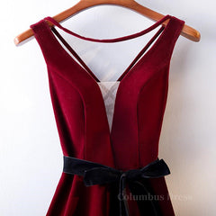 A Line V Neck Short Burgundy Corset Prom Dresses, Wine Red Short Corset Formal Graduation Corset Homecoming Dresses outfit, Wedding Guest