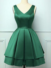 A Line V Neck Short Green Satin Corset Prom Dresses, Short Green Satin Corset Homecoming Graduation Dresses outfit, Satin Dress