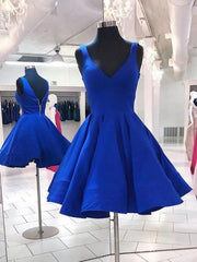 A Line V Neck Short Royal Blue Corset Prom Dresses, Short Royal Blue Corset Formal Corset Homecoming Dresses outfit, Homecomeing Dresses Short