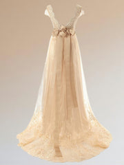 A-line V-neck Short Sleeves Sash/Ribbon/Belt Sweep Train Tulle Corset Wedding Dress outfit, Wedding Dress Strapless