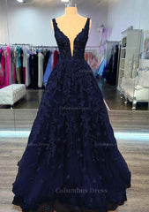 A-line V Neck Sleeveless Long/Floor-Length Lace Corset Prom Dress With Beading outfit, Formal Dress Vintage