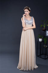 A Line V-Neck Sleeveless Sequins Chiffon Floor Length Corset Prom Dresses outfit, Party Dress Classy Christmas