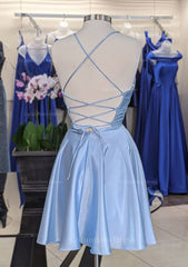 A-line V Neck Sleeveless Short/Mini Charmeuse Corset Homecoming Dress with Pleated Gowns, Prom Dress 2047