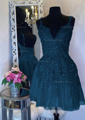 A-line V Neck Sleeveless Short/Mini Tulle Corset Homecoming Dress with Appliqued Beading outfit, Prom Dress Chiffon