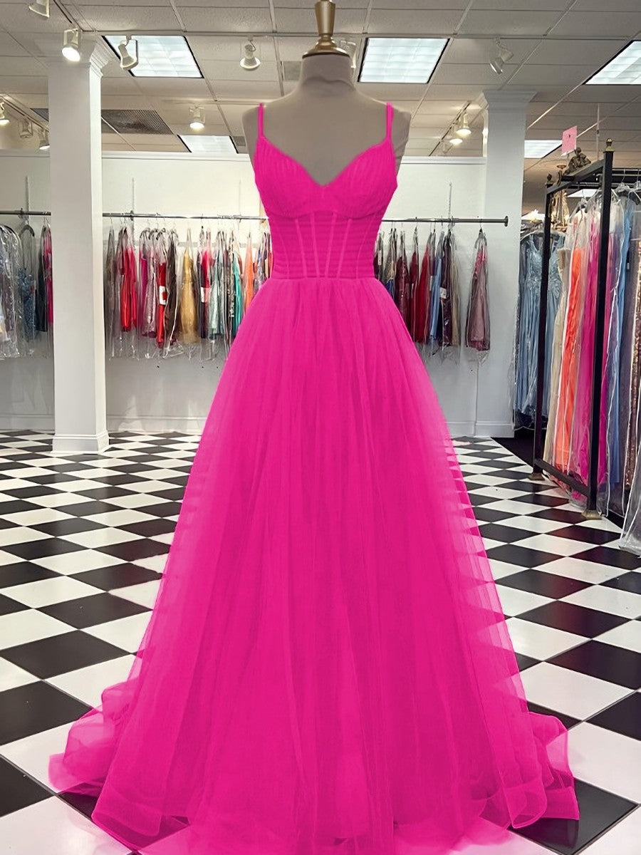 A-line V-neck Sweep Train Tulle Dress outfit, Bridesmaids Dresses Colorful