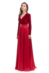 A-line V Neck Velvet Long Corset Prom Dresses outfit, Formal Dresses To Wear To A Wedding