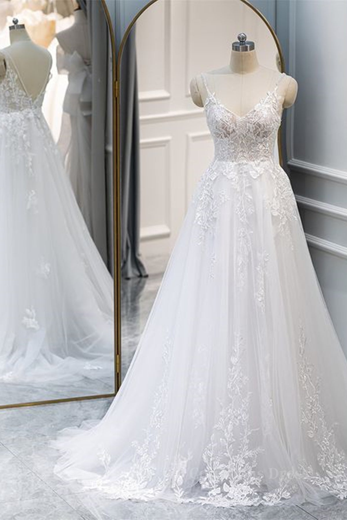 A Line V Neck White Lace Long Corset Prom Dress, White Lace Corset Wedding Dress, White Corset Formal Evening Dress outfit, Wedding Dress Style