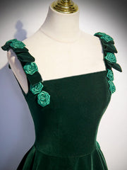 A-Line Velvet Green Long Corset Prom Dresses, Green Corset Formal Evening Dresses outfit, Prom Dresses Elegent