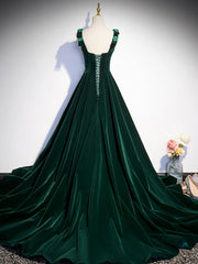 A-Line Velvet Green Long Corset Prom Dresses, Green Corset Formal Evening Dresses outfit, Prom Dress Shopping Near Me