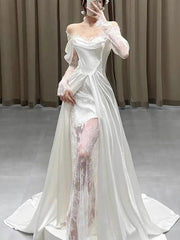 A Line Corset Wedding Dress Long Satin Corset Prom Dresses outfit, Wedding Dresses Rustic
