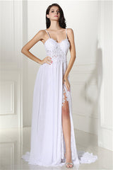 A-line White Evening Dresses Straps Chiffon Long Corset Formal Dresses outfit, Winter Dress