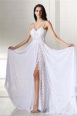 A-line White Evening Dresses Straps Chiffon Long Corset Formal Dresses outfit, Party Dress Pattern