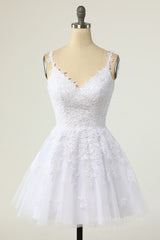 A-line White Lace Appliques Short Corset Prom Dress outfits, Bridesmaid Dress Gown