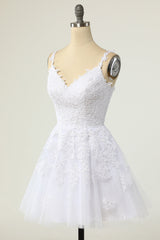 A-line White Lace Appliques Short Corset Prom Dress outfits, Bridesmaids Dressing Gowns