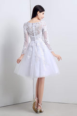 A-Line White Tulle Appliques Long Sleeve Corset Homecoming Dresses outfit, Cute Dress Outfit