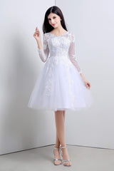 A-Line White Tulle Appliques Long Sleeve Corset Homecoming Dresses outfit, Club Dress