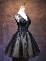 Adorable Black V-neckline Lace and Tulle Party Dress, Short Corset Prom Dress outfits, Evening Dresses 90023