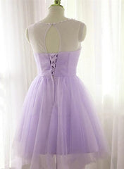 Adorable Light Purple Round Neckline Beaded Short Corset Prom Dress, Cute Corset Homecoming Dress outfit, Bridesmaid Dresses Purples