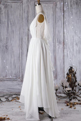 Affordable A-line Asymmetric Lace Chiffon Open Back Corset Wedding Dress outfit, Wedding Dress Fit