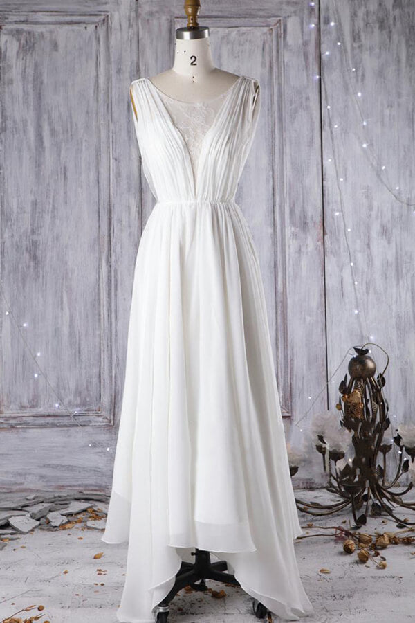 Affordable A-line Asymmetric Lace Chiffon Open Back Corset Wedding Dress outfit, Wedding Dresses Fit