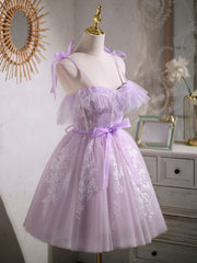 Aline Lace Short Purple Corset Prom Dress, Puffy Purple Corset Homecoming Dress outfit, Bridesmaid Dresses Pinks