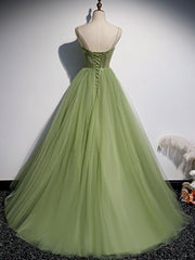 Aline Tulle Green Long Corset Prom Dresses, Green Corset Formal Graduation Dress with Beading outfit, Evening Dresses Unique