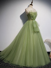 Aline Tulle Green Long Corset Prom Dresses, Green Corset Formal Graduation Dress with Beading outfit, Evening Dresses Simple