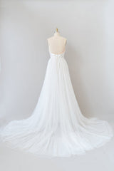 Amazing Long A-line Chapel Train Appliques Tulle Backless Corset Wedding Dress outfit, Wedding Dress Classy