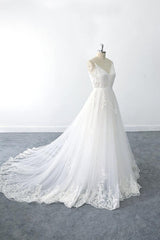 Amazing Long A-line V-neck Ruffle Appliques Tulle Corset Wedding Dress outfit, Wedding Dress Fabric