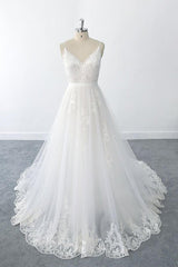 Amazing Long A-line V-neck Ruffle Appliques Tulle Corset Wedding Dress outfit, Weddings Dresses Lace Sleeves