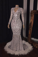 Amazing Sequins V-neck Long Sleeve Mermaid Corset Prom Dresses outfit, Party Dress Codes
