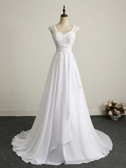 Appliques V-Neck Lace-Up Chiffon Corset Wedding Dresses outfit, Wedding Dresses Colorful