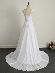 Appliques V-Neck Lace-Up Chiffon Corset Wedding Dresses outfit, Wedding Dresses Colored